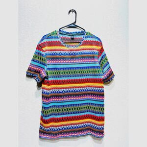 Manfinity Woven see through T Shirt Extra Large Bright Colors Aztec